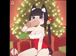 Catgirl Christmas Blowjob, Deepthroat (Gameplay)